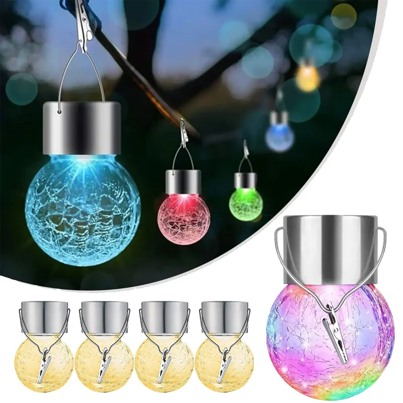 

Solar LED Crackle Glass Hanging Lamp Elegant Patio Light for Villas Gardens Pathways Weatherproof Outdoor Decoration