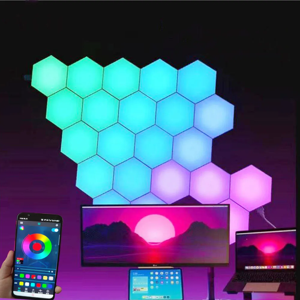 

RGB LED Hexagon Light Bluetooth Indoor Wall Light APP Remote Control Night Light Computer Game Room Decoration Bedroom Bedside