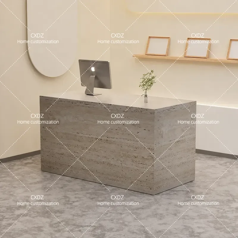 Simple Modern Travertine Bar Counter Small Front Desk Reception Table for Clothing Store Minimalist Design