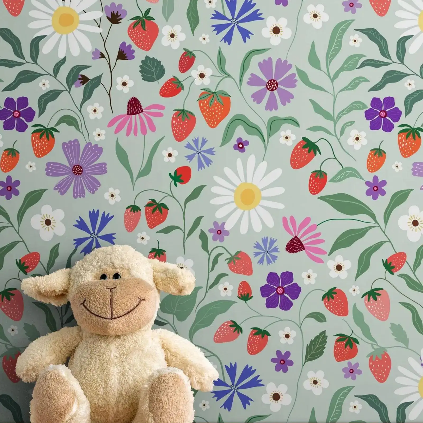 

Ботанический сад, цветочные обои, пилинг-палка для комнаты для девочек, красная клубника, детская спальня, самоклеящаяся настенная роспись Or Tradiitonal