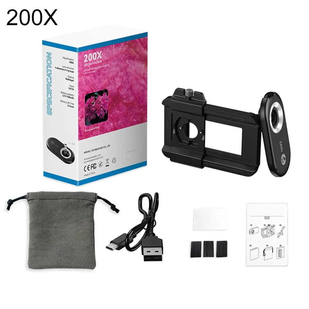 1Set Microscope Lens With Quick-load Stretching Clip/Type-C/cloth Bag/gaskets/wiping Cloth Macro Lens With LED Light Tool Parts