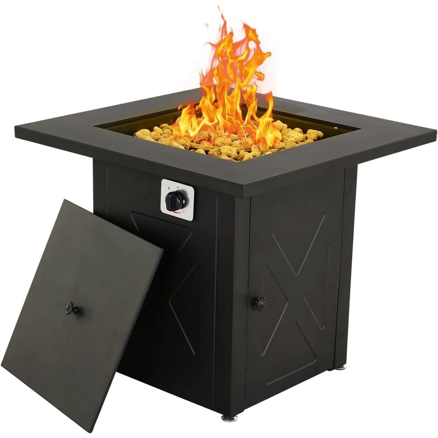 Propane Fire Pit Table Outdoor Gas Fire Pits Clearance 28 Inch 50000 BTU with Tabletop Lid, Lava Rocks for Outside Patio, Garden