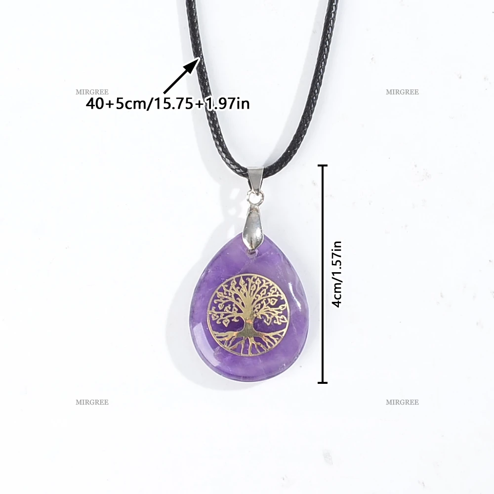 1/2/3 قطعة مزيج وتطابق الأحجار الكريمة الطبيعية قطرة على شكل شجرة الحياة قلادة قلادة ، عيد ميلاد هدية للذكرى السنوية مجوهرات