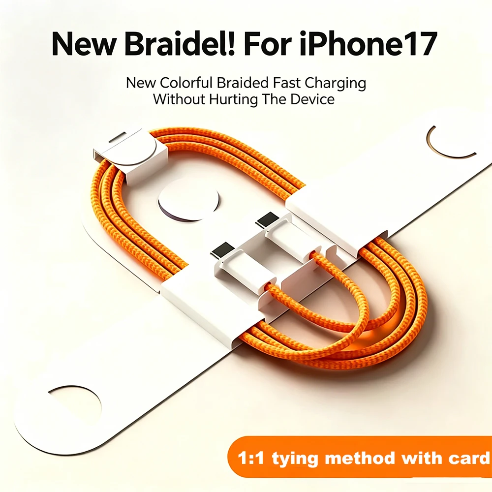 60W USB C To Type C Cable For iPhone 17 16 15 Plus Pro Max PD Fast Charging Charger Cable With Card Needle For Xiaomi Samsung