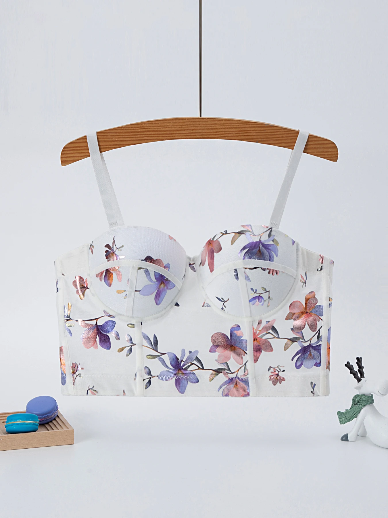 Floral Printed Bra Breathable Fish Bone Bra Buckle Style Design Adjustable Size Elegant Comfortable New Shoulder Strap Bra