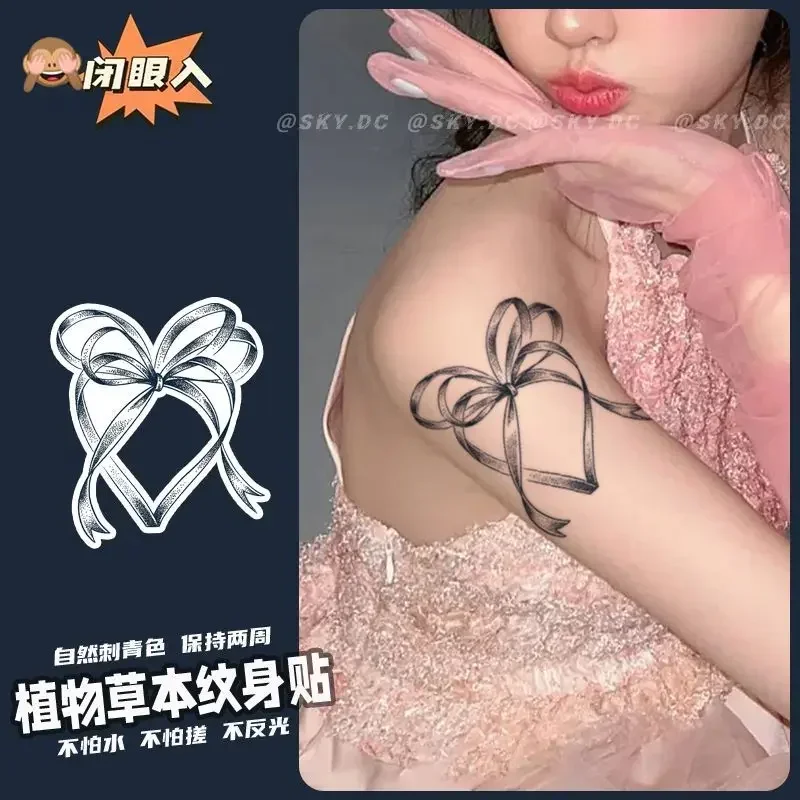 Herbal Tattoo Stickers for Women Sexy Arm Fake Tattoo Silk Ribbon Heart Bowknot Temporary Tattoos Waterproof Tattoo Stickers