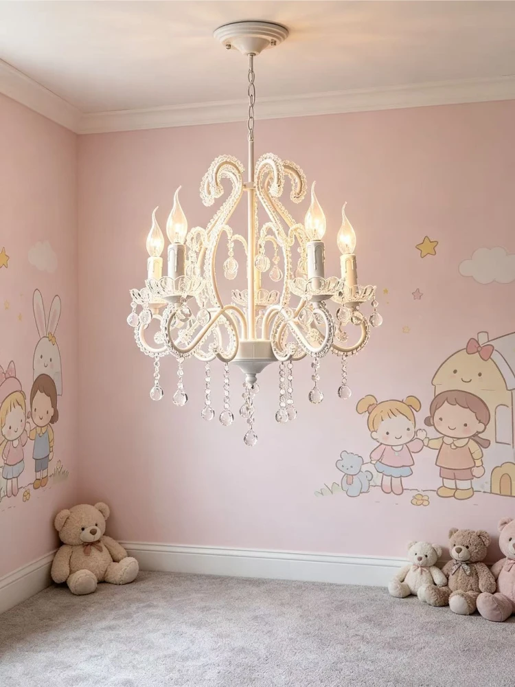White pendant lamp, princess lamp in bedroom, second bedroom, Korean style countryside, fresh Mediterranean crystal pendant lamp