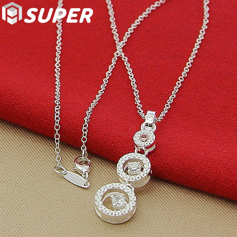 925 Sterling Silver Three Round Circle AAA zircon Pendants Necklace 18 inch Chain For Woman Wedding Engagemen Jewelry