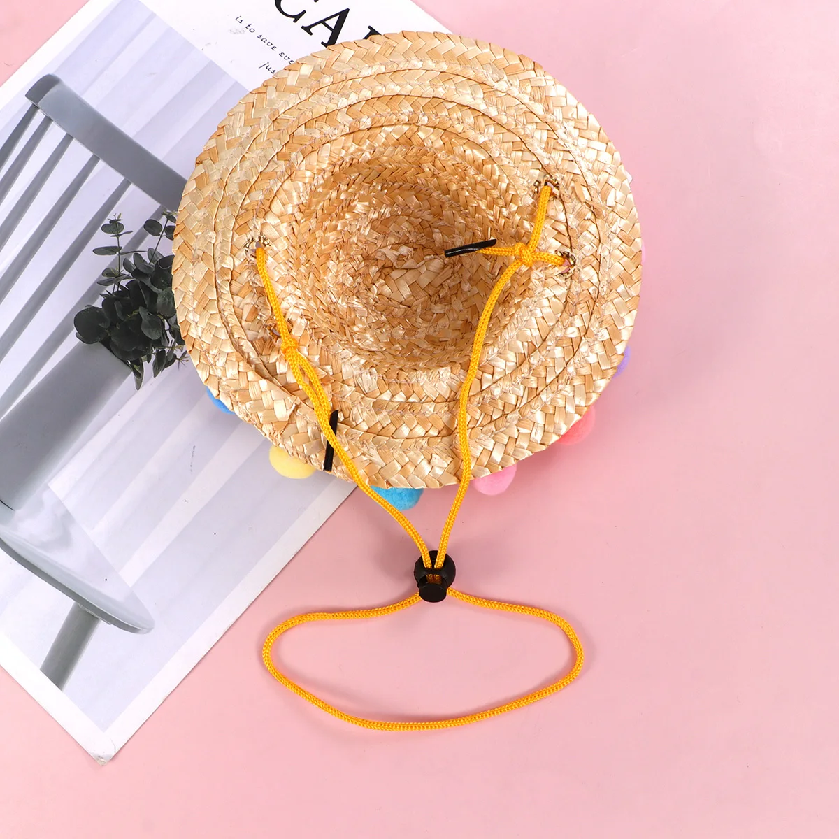 1Pcs Pet Bamboo Hat Creative Straw Woven Design for Cats Dogs Sun Protection Lightweight Breathable Hat for Vacation Photo Props