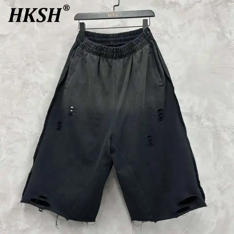 

HKSH Man Tide Punk Летние новые темные потертые градиентные брюки средней длины Модные модные укороченные прочные красивые шорты Капри HK4821