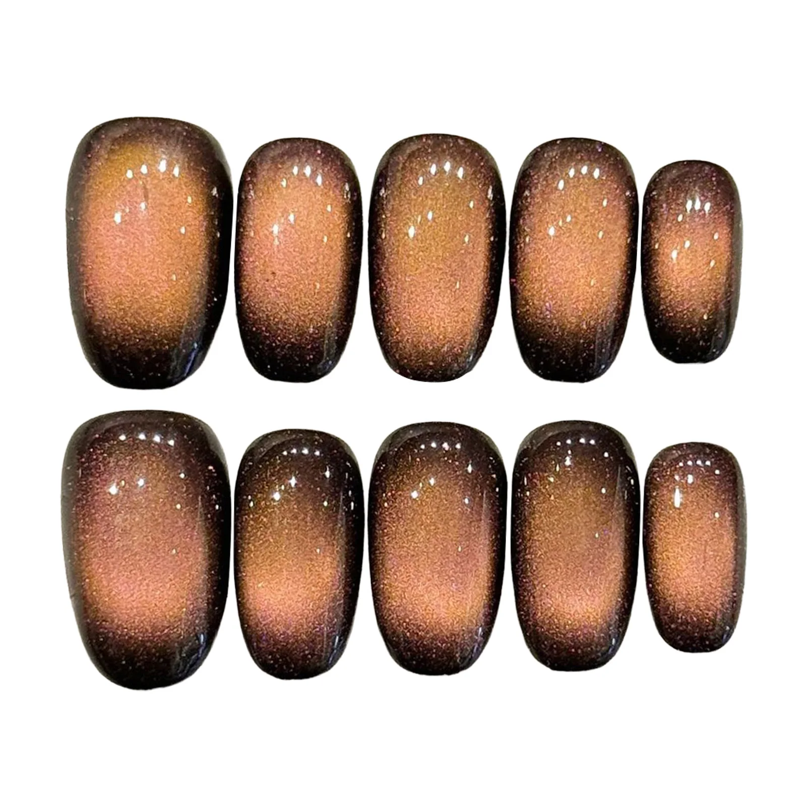 10pcs Handmade Short Oval Fake Nails Winter Brown Glitter Gradient Cat Eye Press On Nails Women Manicure Fashion False Nails