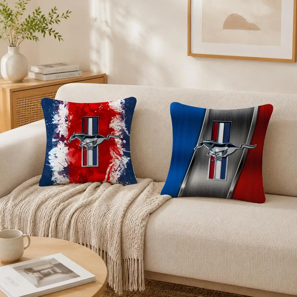 Car Fashion F-Ford M-MustangS Logo Cushion Cover Plush Decorative Pillow Case With Hidden Zipper Cutecore Room Decor For Home