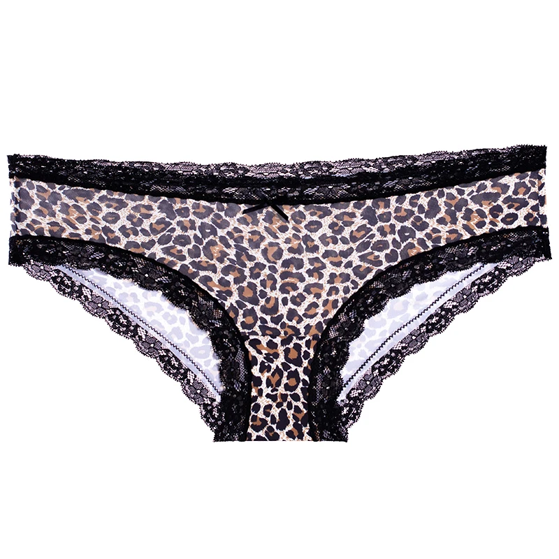 5Pcs Sexy Women Panties Ice Silk Briefs Girls Lace Leopard Underwear Seamless Thong Fitness Underpants Lingerie Intimates