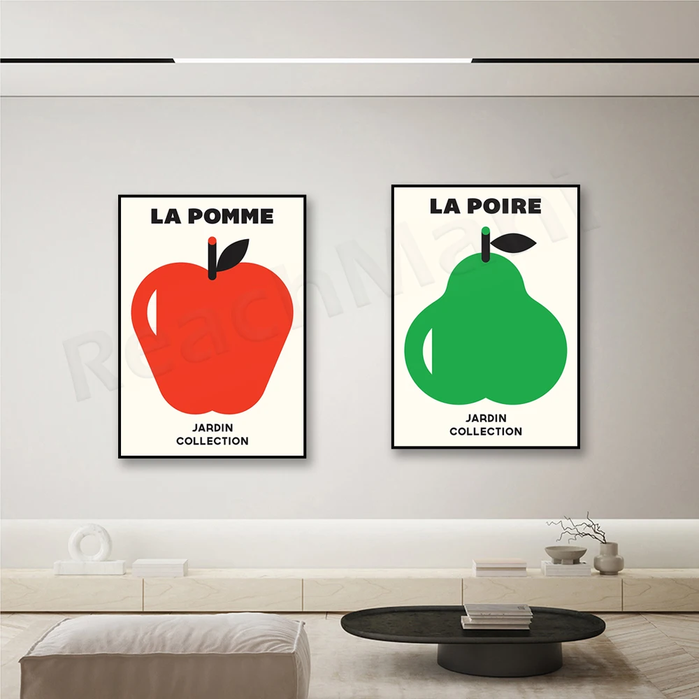 La Poire, La Pomme minimalist print, vintage fruit poster, apples, pears mid century modern print, kitchen wall decor gift