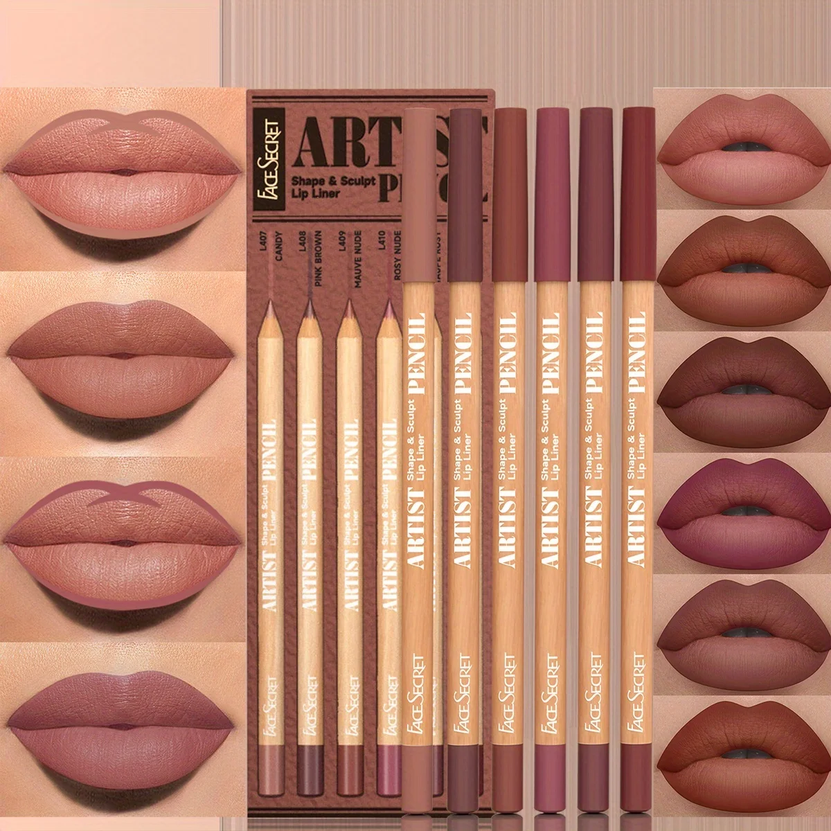 6 ชิ้น/เซ็ต Nude Lip Liner แต่งหน้าชุดกันน้ํา Matte Long Lasting Velvety Texture Lip Liner Lip Combpo เหมาะสําหรับแต่งหน้าทุกวัน