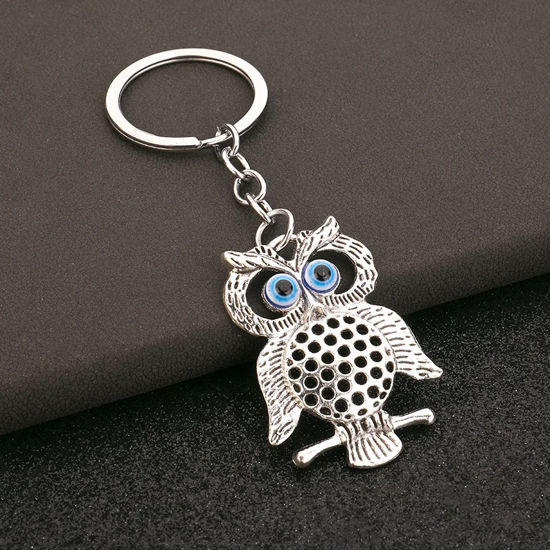 Religious Evil Eye Keychain Pendant Car Key & Keyring Silver Color Deep Blue Owl Animal Women Bag Accessories image 4