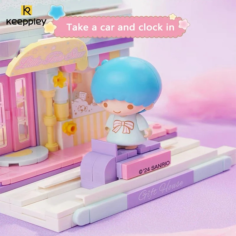 Keeppley Sanrio bloques de construcción, juguetes originales de Kuromi Melody Gemini, dibujos animados, vista de la calle, modelo de decoración, regalo para niñas, nuevo