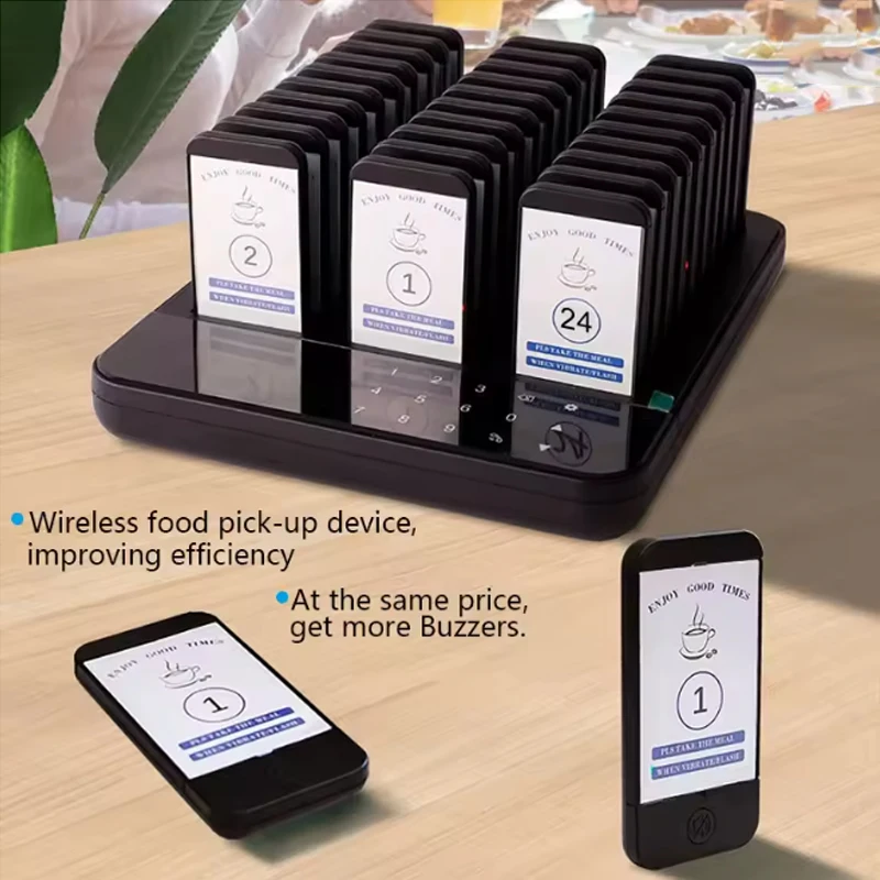 Wireless Restaurant Pager System 1 with 30 Meal Picker Set Queue Paging Calling System for Cafe Coffee Dessert Shop Food Truck