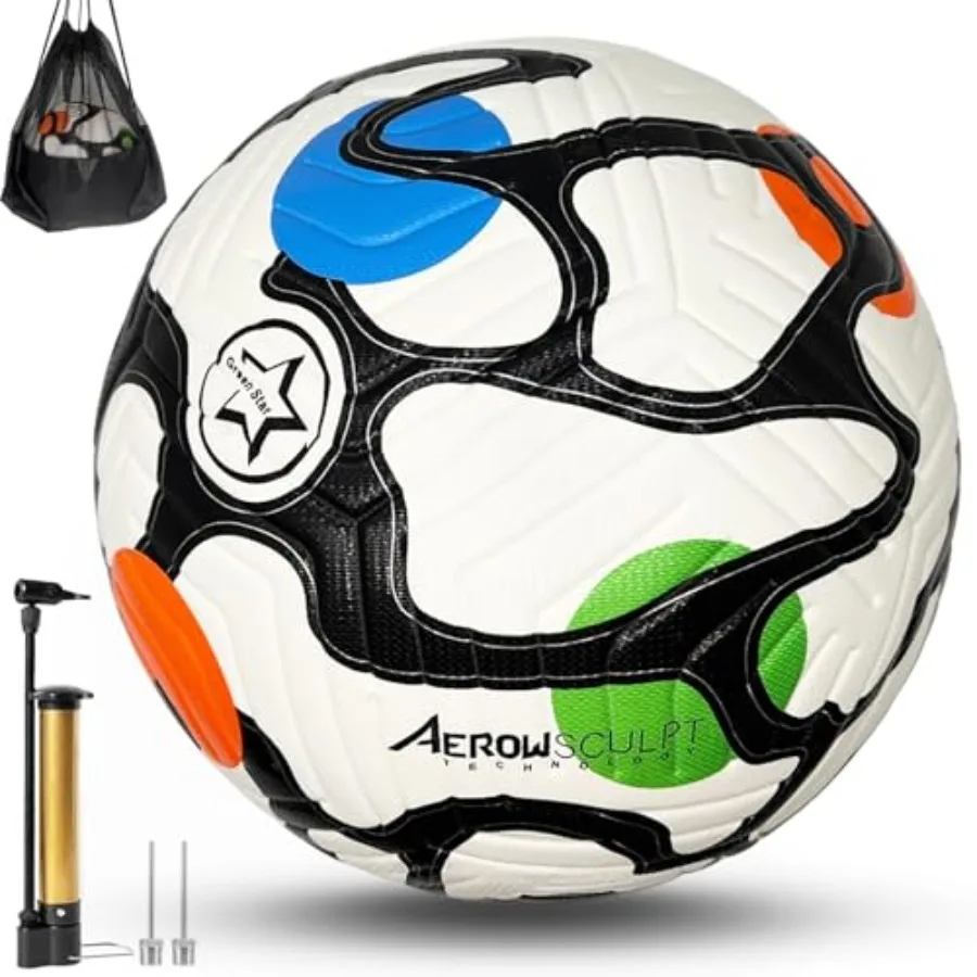 

Soccer Ball Size 5, Waterproof PU Leather, Seaml Surface, Official Match Ball, Soccer Balls Training, with Pump and Needles