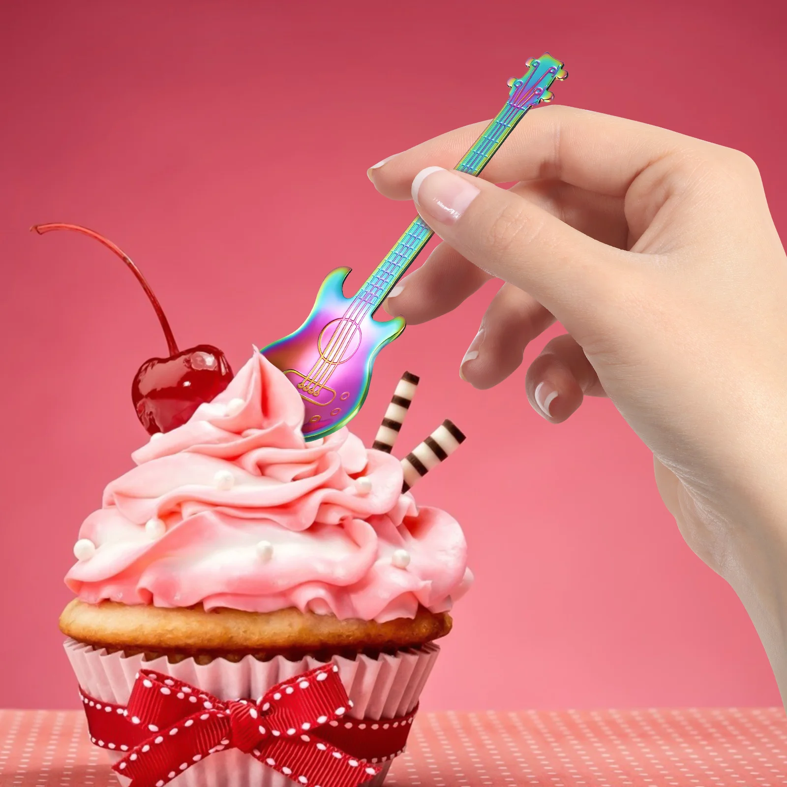 

6pcs Guitar Shaped Spoons Stainless Steel Long Handle Dessert Spoons For Tea Coffee Pudding Sugar Soup Stirring Spoon Set Metal