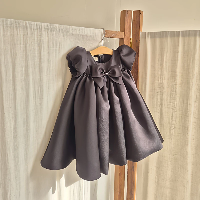 

Children Satin Princess Dress Girls Flower Girl Wedding Skirt First Birthday Party Gown Pageant Formal Attire Celebration Outfit