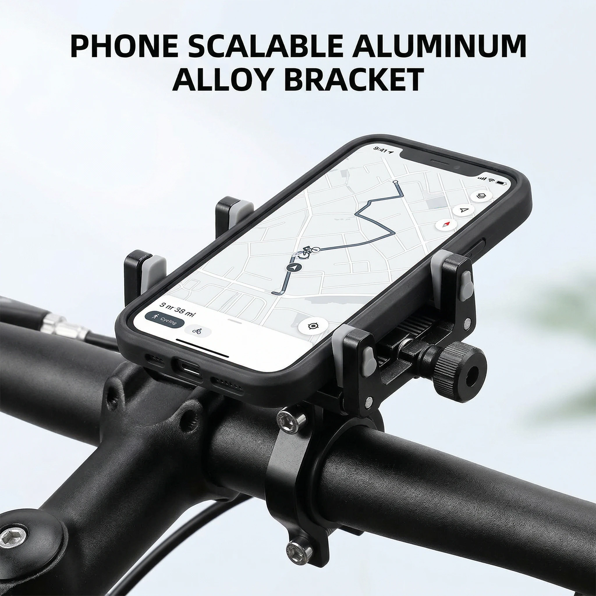 Soporte de Aleación de Aluminio Ajustable para Teléfono, Soporte para Motocicleta, Bicicleta Eléctrica, Smartphone, Soporte para Bicicleta con Cuatro Garras CNC
