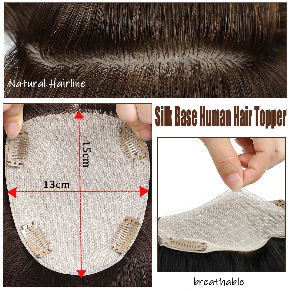 Dazzeal Silk Skin Base Human Hair Topper With 4 Clips On Top Virgin European Hair Toupee For Women Brown Black Hairpiece 13x15cm