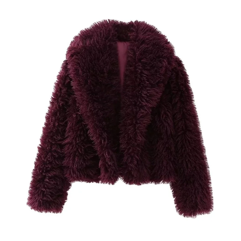 Women’s Autumn Winter Burgundy Fashion Soft Faux Fur Open Front Cardigan Coat Daily Outing Outfit