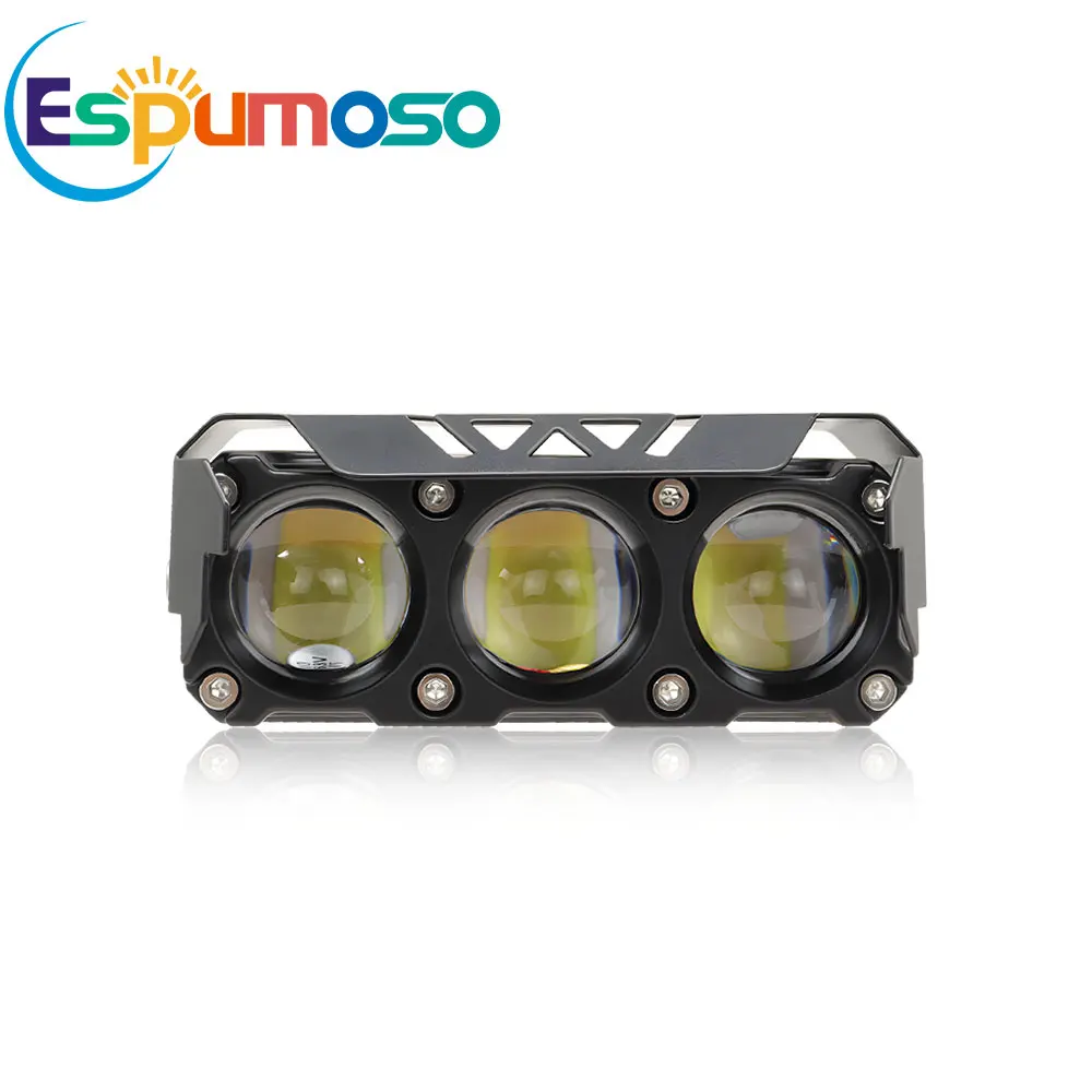 Multi-purpose 3 Lens Motorcycle LED Spotlight Hi/Low Beam Spot Fog Lamp For Jeep Truck Tractor SUV ATV Offroad Driving Headlight