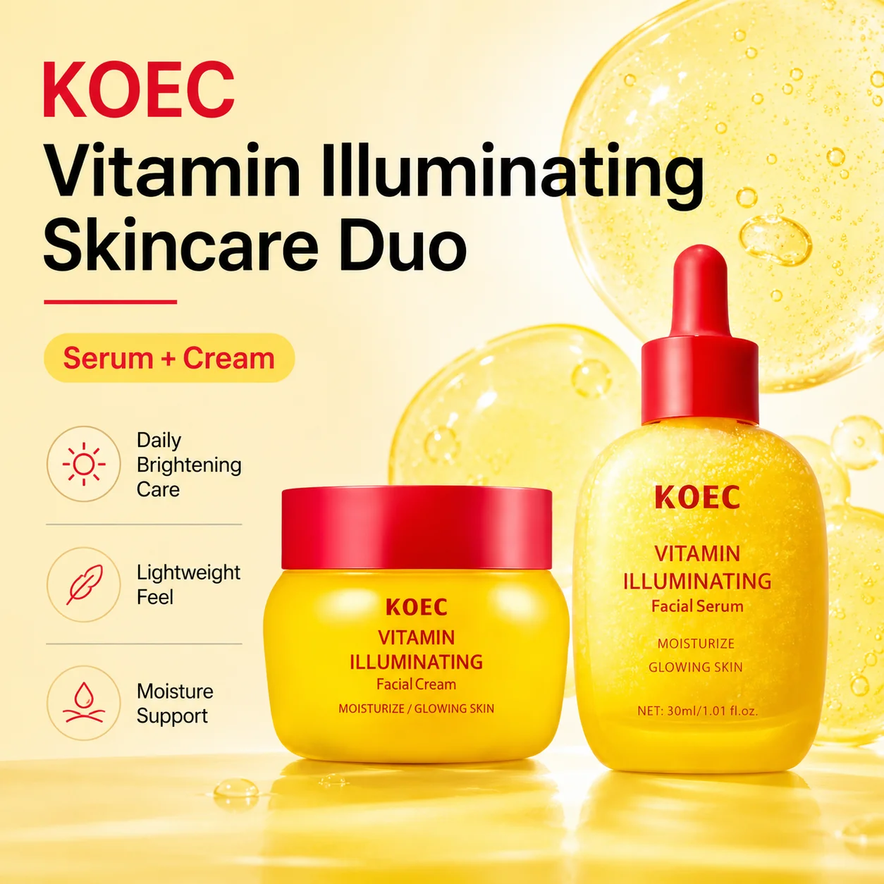 Skincare Niacinamide - ชุดผลิตภัณฑ์บำรุงผิวหน้า KOEC ช่วยลดเลือนจุดด่างดำและปรับผิวให้กระจ่างใส ประกอบด้วยเซรั่มและครีมบำรุงผิวหน้าที่อุดมไปด้วยวิตามินและไนอะซินาไมด์ ช่วยให้ผิวมีสีสม่ำเสมอ เปล่งประกาย