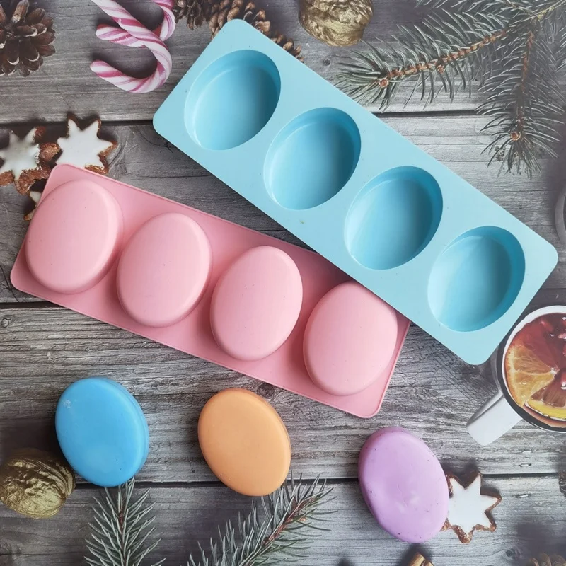 Silikon-Seifenform 4 Löcher Oval Rund Quadratisch DIY Seifenherstellung Gießform Hausgemachte Form Dekoration Wachs Kerze Kuchen Werkzeuge