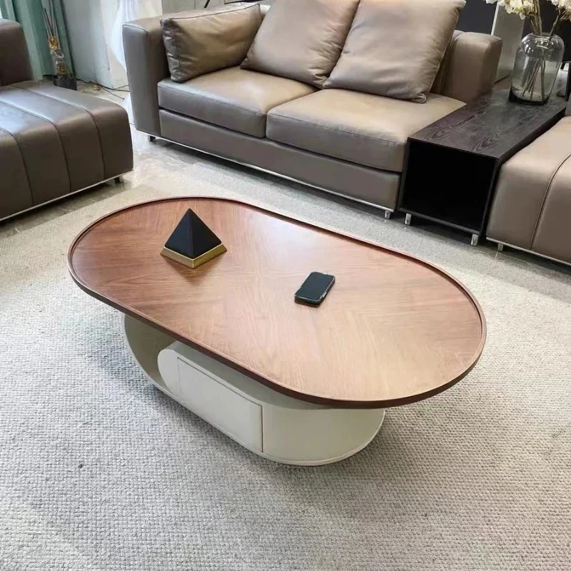 & Nordic Solid Wood Coffee Tables Home Furniture Modern Small Apartment Oval Tea Table Creative Design Living Room Sofa Side Tab