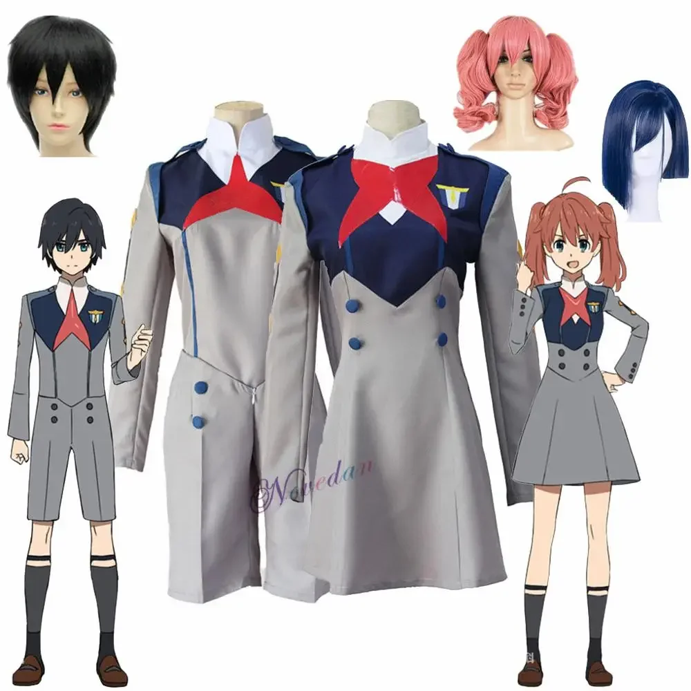 Anime HIRO ICHIGO Zero Two MIKU KOKORO School Uniform Cosplay Costume Wig Sets Halloween Party Suit Outfit Women