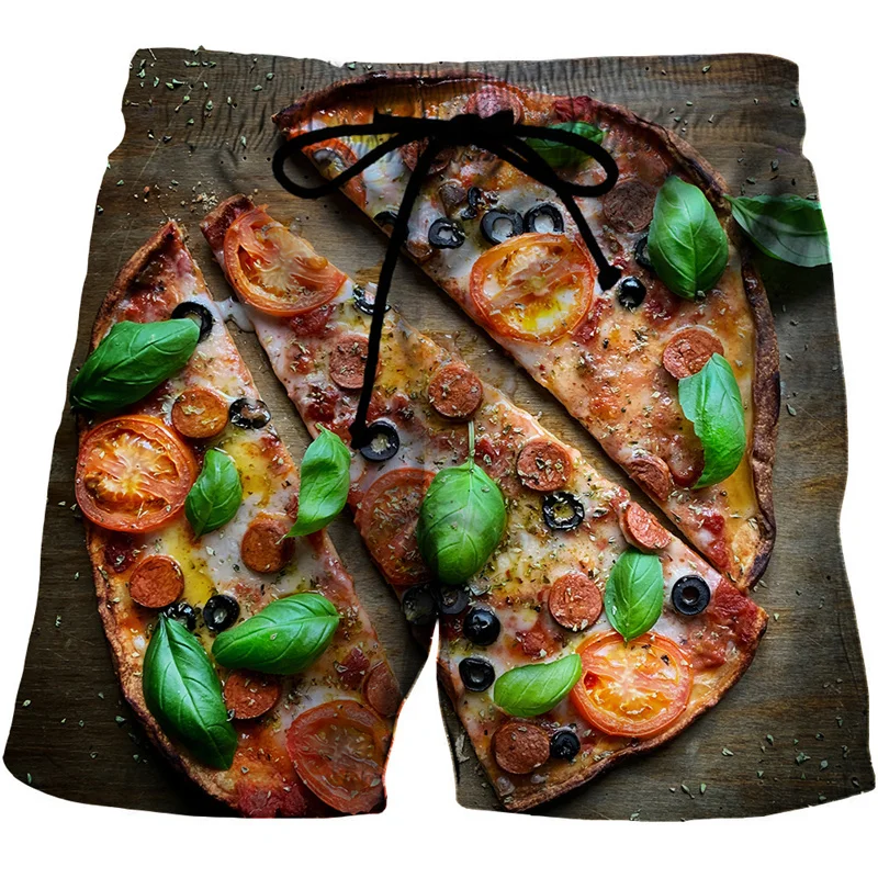 Sausages Food Graphic Beach Shorts Men Short Pants 3D Pizza Printed Elastic Waist Board Trunks Swimsuit Woman 2023 Surf Shorts