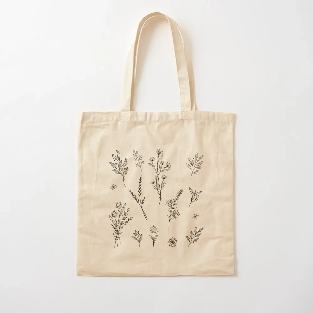 

Handdrawn Wildflower Stickers Tote Bag Cloth bags bags woman 2025 reusable grocery bags Gift Bag