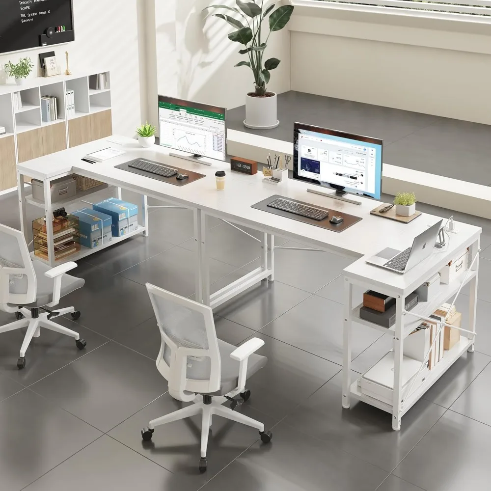 48 Inch L Shaped Desk with Storage Shelves & Side Bag, Computer Desks