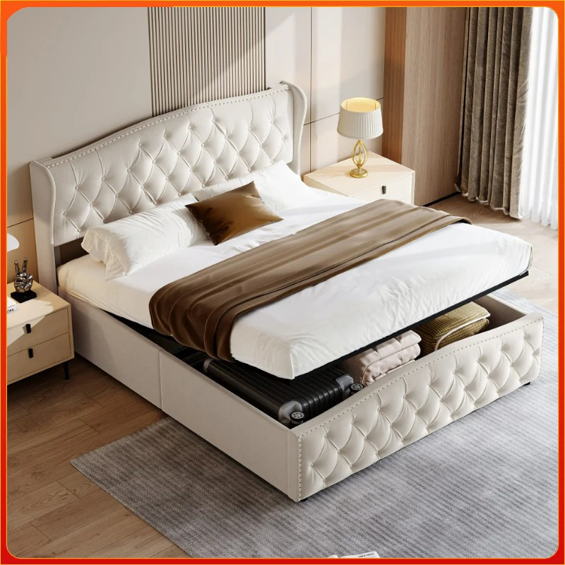 Base de Cama Doble Comanlai, Cama Tapizada con Sistema de Elevación Hidráulico, Cama con Almacenamiento Adecuada para Dormitorios o Habitaciones de Invitados