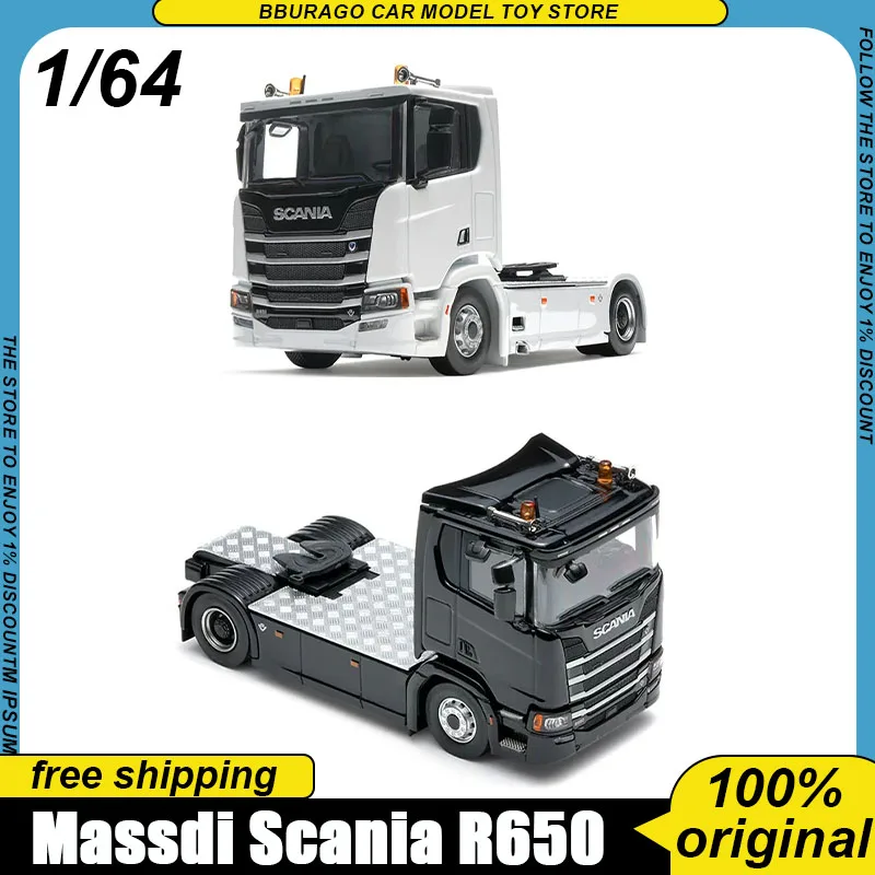 Massdi 1:64 Scania R650 Truck Head Diecast Model Black White 2