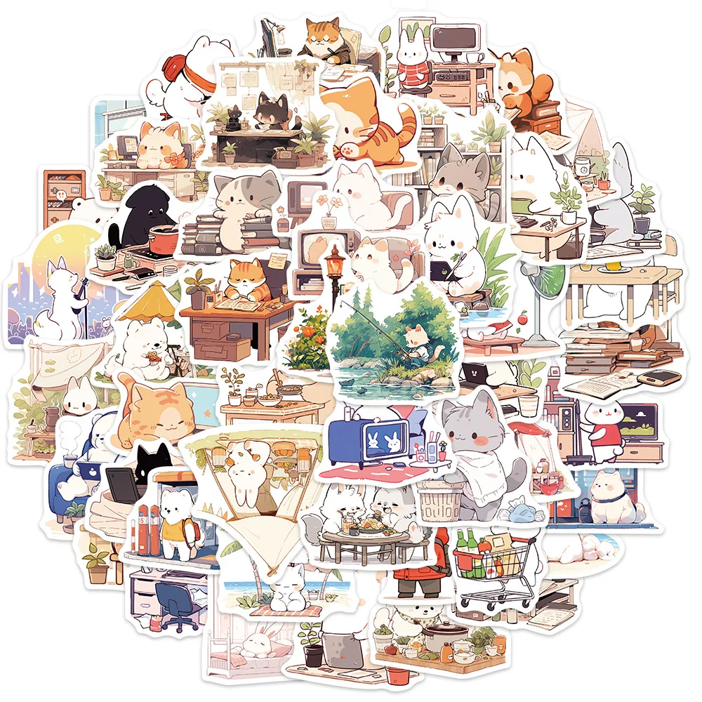 10/50Pcs Cartoon Cute Animal Cat vari adesivi Pack per bambini Scrapbooking bagaglio da viaggio casco decorazione auto decalcomanie Graffiti