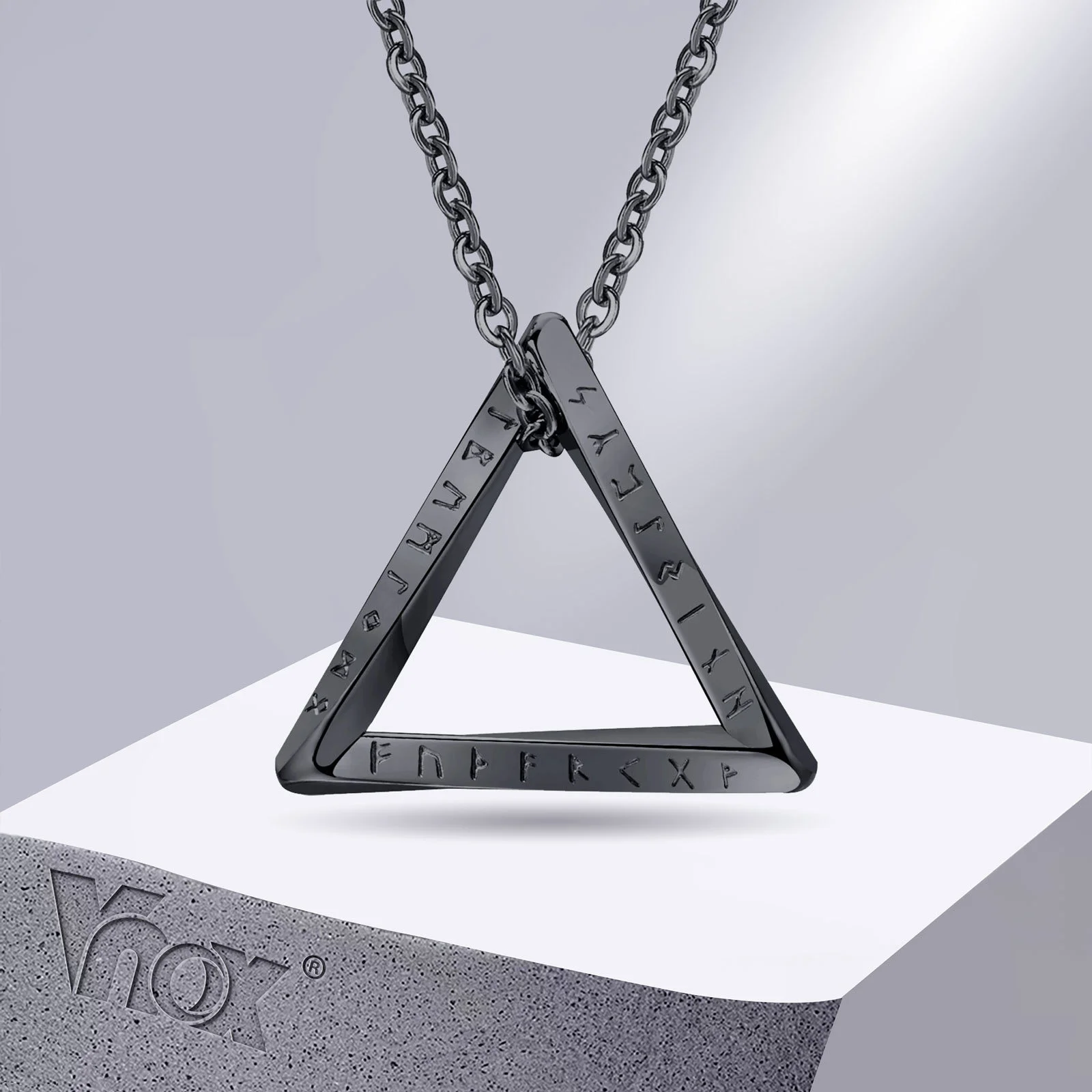 

Vnox Norse Viking Pendant Necklaces, Men Twisted Stainless Steel Mobius Triangle Charm, Vegvisir Nordic Valknut Geometric Collar