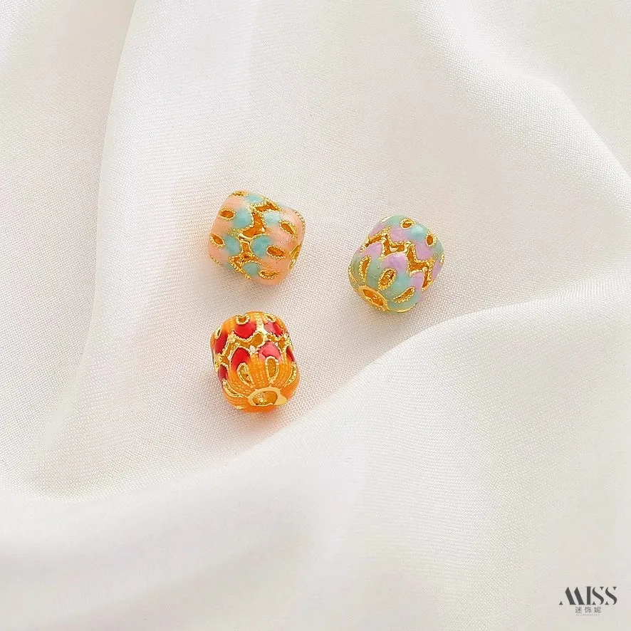 18K Gold Plated Cloisonne Enamel Butterfly Spacer Beads, Six Words Mantra Ring, Double Layer Lotus Beads DIY Bracelet Accessorie view 5