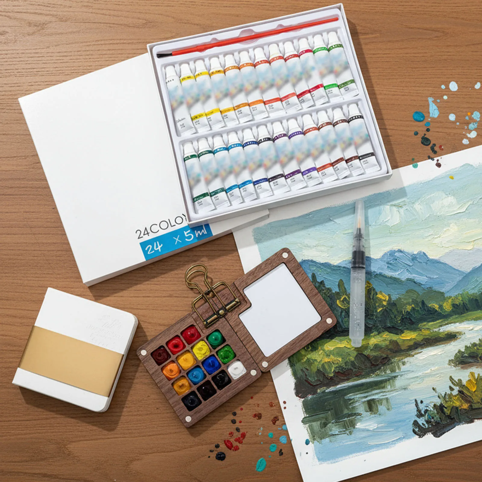 مجموعة ألوان مائية مع فرشاة وكراسة الرسم مجموعة ألوان مائية للسفر مجموعة ألوان مائية للجيب للسفر للرسام والفنان والطلاب المبتدئين #3