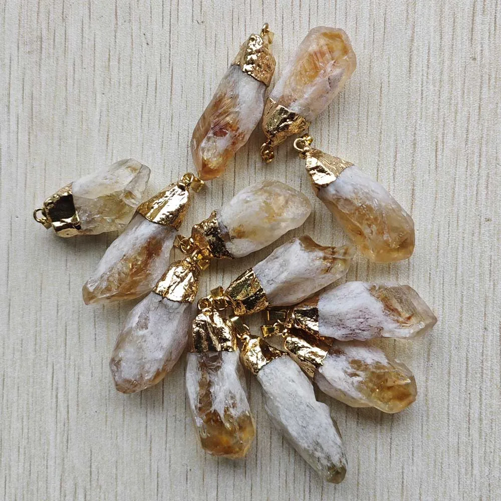 Natural yellow crystal gold color metal Irregular pendants for jewelry accessories making fast shipping Wholesale 12pcs/lot
