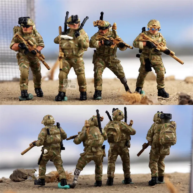 Modelo 1:72 de resina pintada, 4 Uds., figura de acción de soldados de la fuerza de tarea especial, accesorios de escena DIY, colección de muñecos de exhibición, regalos de juguete