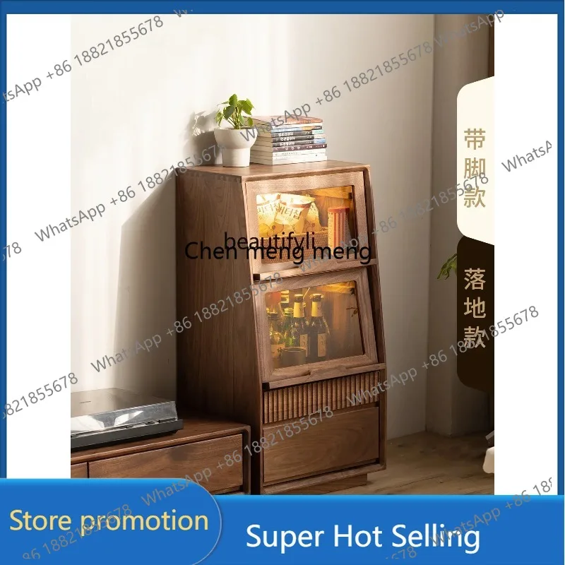 SS أمريكا الشمالية الجوز الأسود تلفزيون خزانة جانبية غرفة المعيشة أثاث من الخشب الصلب حامل خزانة باب زجاجي الوجه خزانة 3001 #1