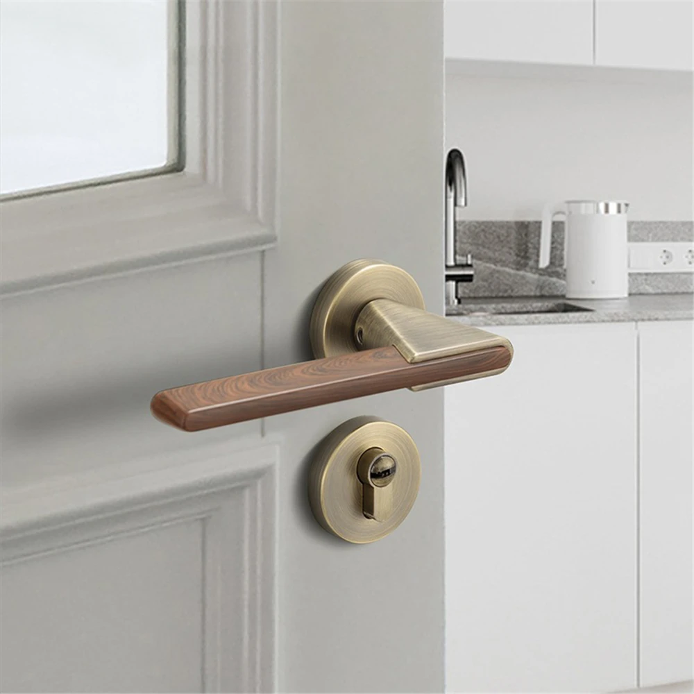 Light Luxury Zinc Alloy Silent Door Lock Bedroom Security Door Handle Locks Wood Grain Handles Lockset Furniture Hardware