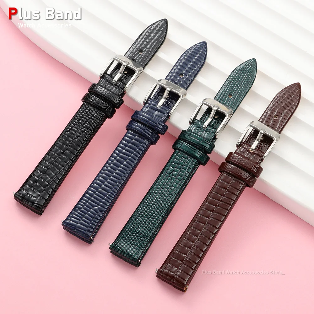 Lizard Patterned Ultra-thin Leather Strap 10mm 12mm 14mm 16mm Quick Release Universal Replacement Belt Slim Watch Band for Women