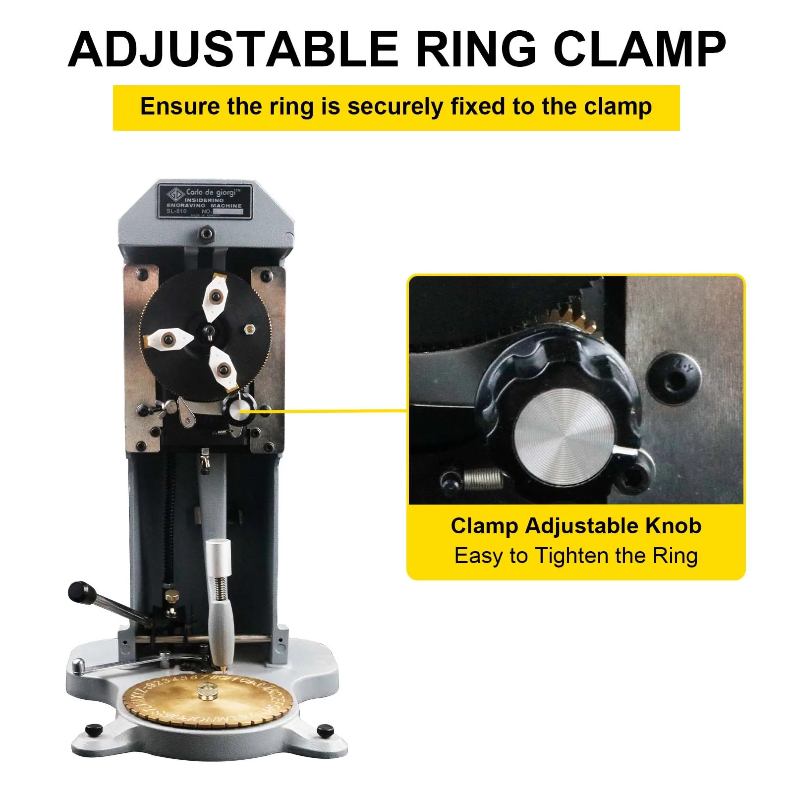 Ring Engraver: Inner Ring Engraving Machine with Standard Letter Blocks - Jewelry Ring Engraving Machine with Double-Sided Dial