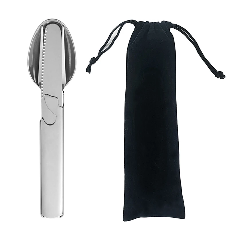 4Pcs/Set Portable Stainless Steel Combination Cutlery Tableware Fold Utensil Set Spoon Fork Knife Camping Cooking Flatware