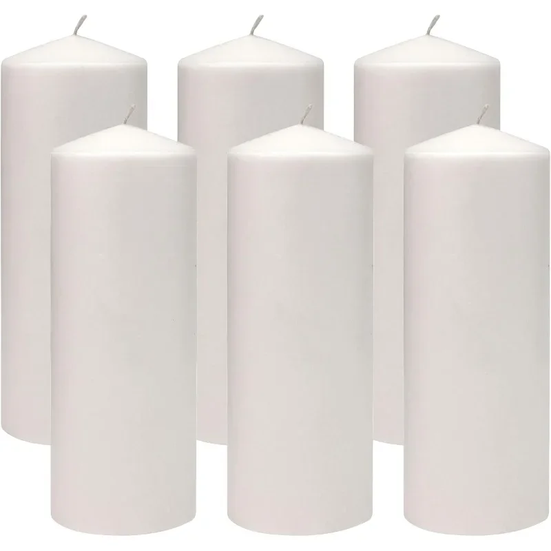 80 Hour Long Burning White Unscented Pillar Candles, 3x8, White, 6 Count